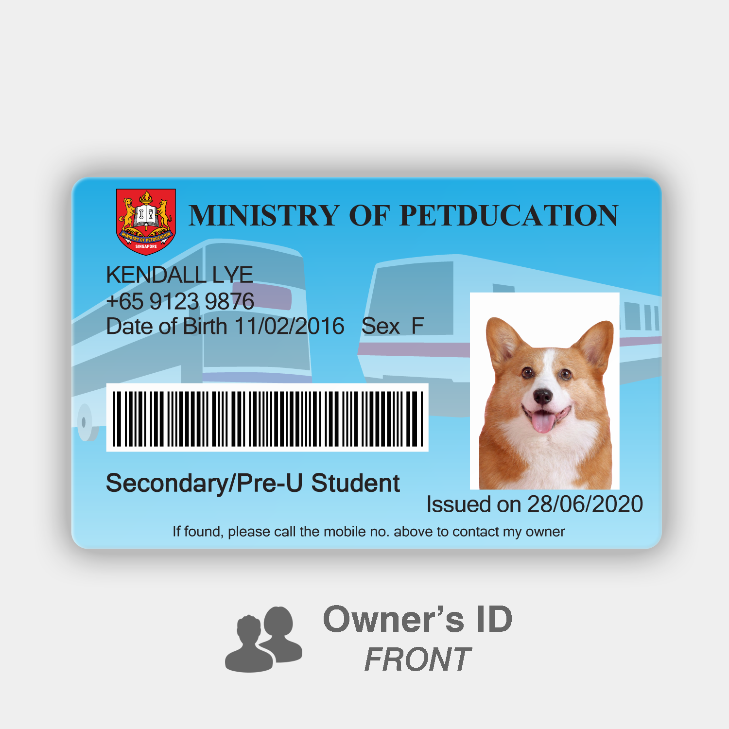 Petducation Secondary/Pre-U Student Pass - Owner's ID (Front)