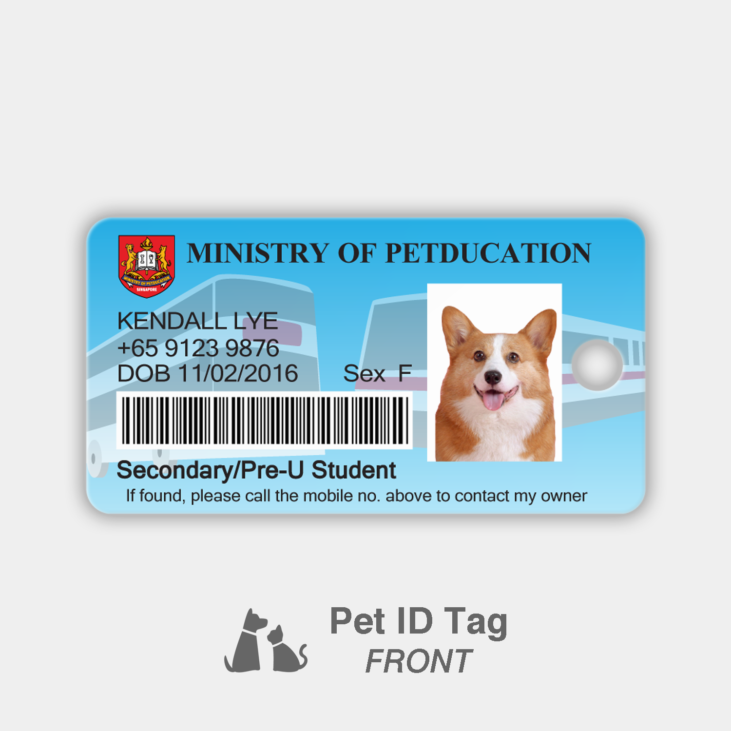 Petducation Secondary/Pre-U Student Pass - Pet ID tag (Front)